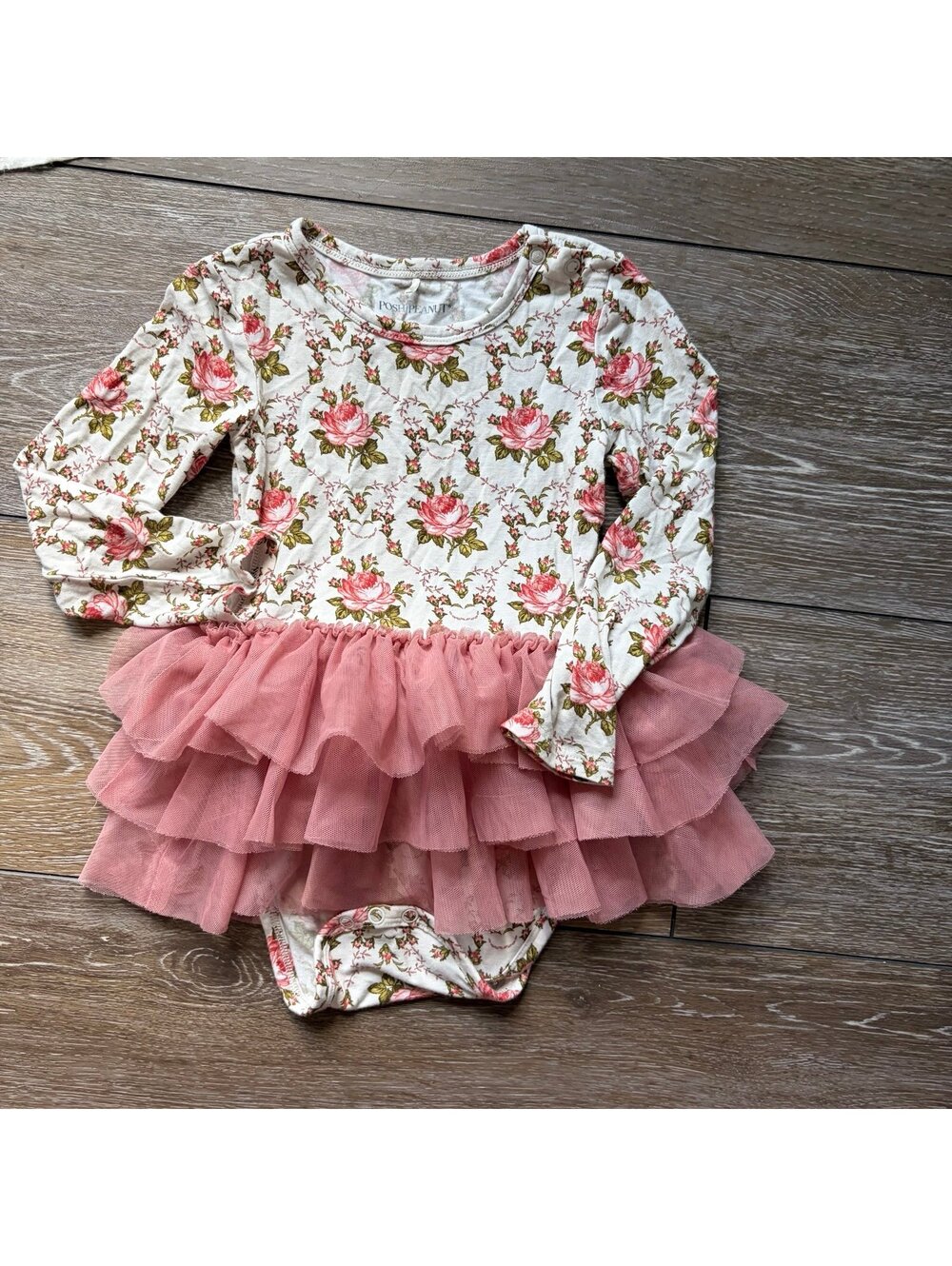 Posh Peanut Claudia Tulle Tiered Long Sleeve Bodysuit Dress